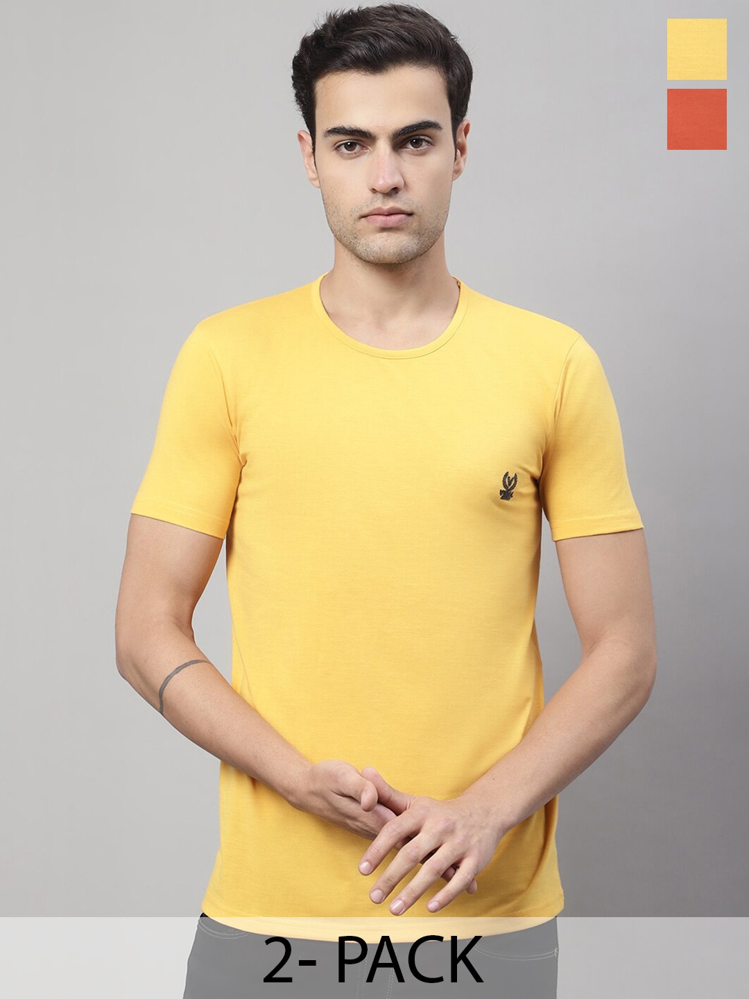

MACK JONNEY Pack Of 2 Cotton T-Shirt, Yellow