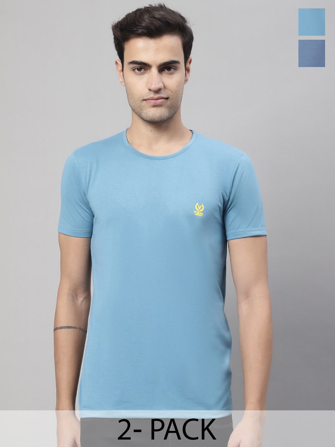 

MACK JONNEY Pack of 2 Round Neck Cotton T-shirt, Blue