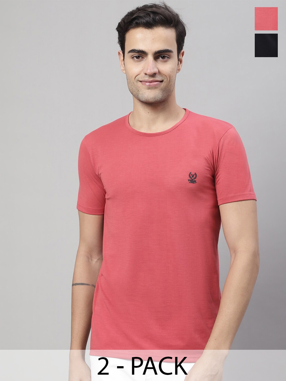 

VIMAL JONNEY Pack Of 2 Short Sleeves Cotton T-shirt, Pink