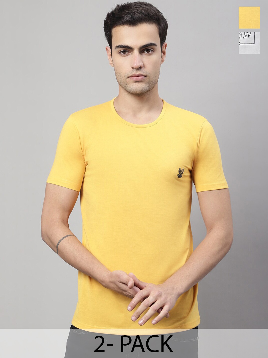 

VIMAL JONNEY Pack Of 2 Cotton T-Shirt, Yellow