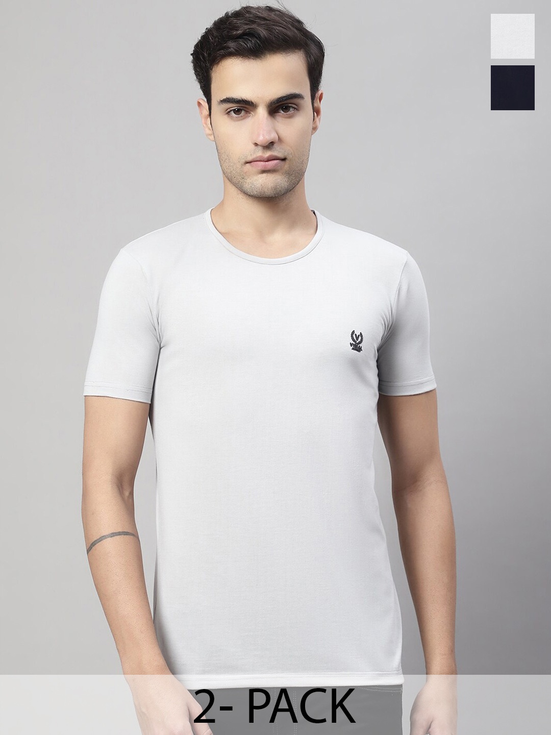 

MACK JONNEY Pack Of 2 Typography Printed Cotton T-Shirt, Grey