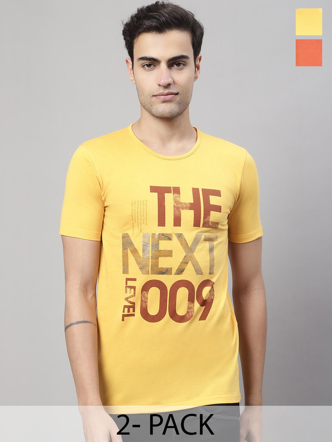 

VIMAL JONNEY Pack Of 2 Short Sleeves Cotton T-shirt, Yellow