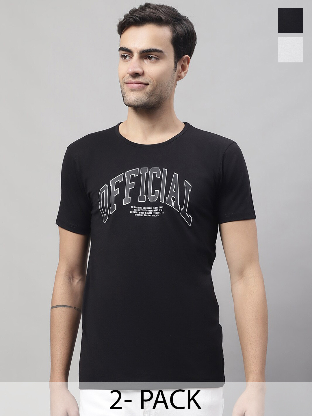 

MACK JONNEY Pack Of 2 Typography Printed Cotton T-shirt, Black