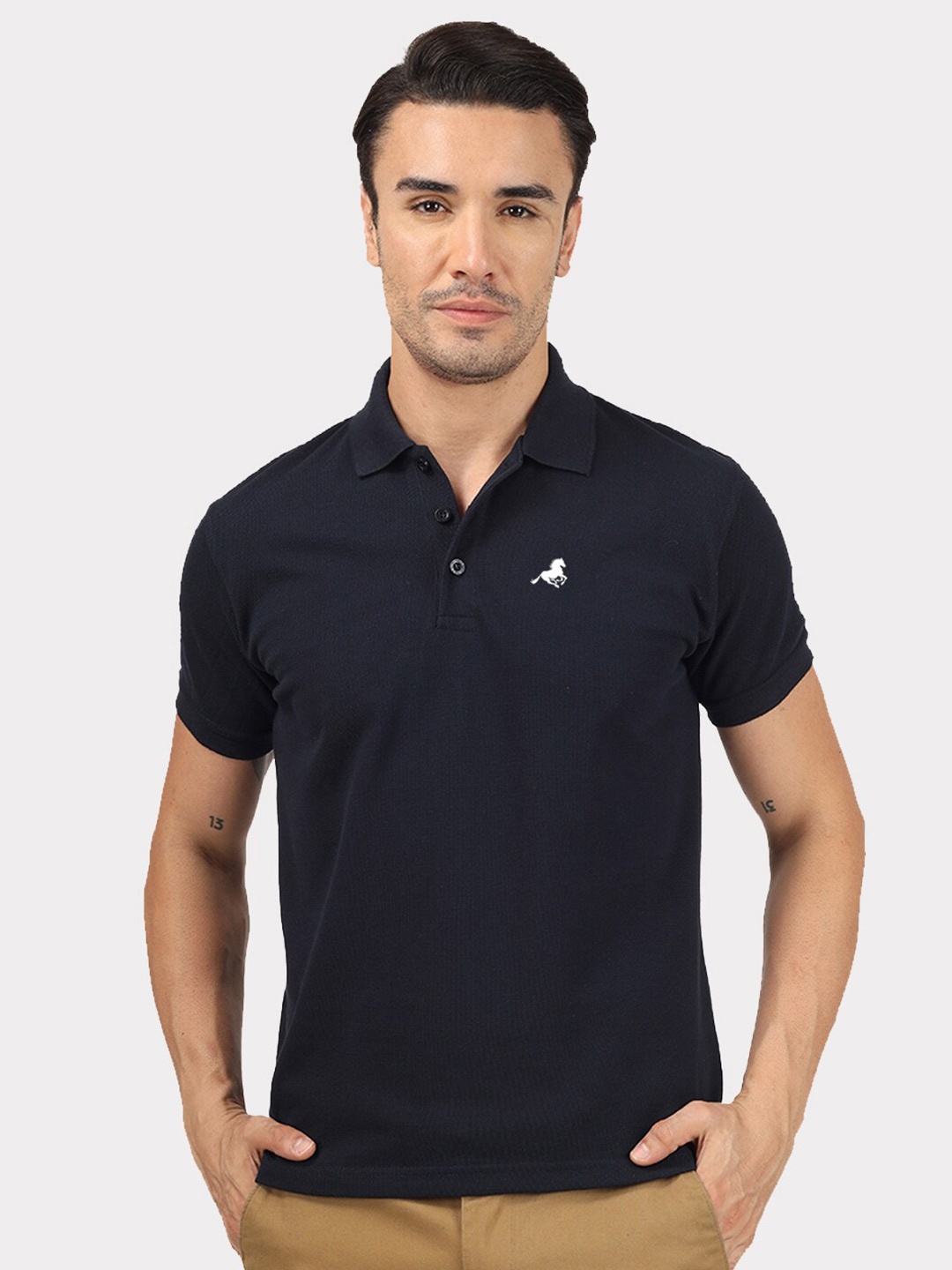 

Greylongg Polo Collar Short Sleeves Casual T-shirt, Navy blue