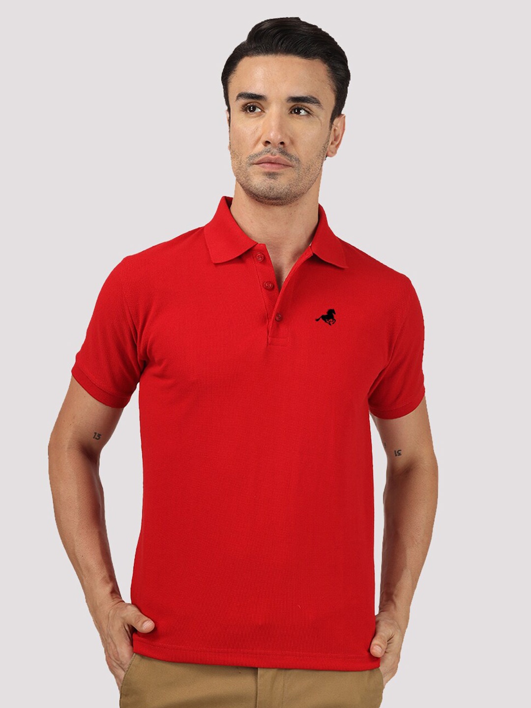 

Greylongg Polo Collar Cotton T-shirt, Red