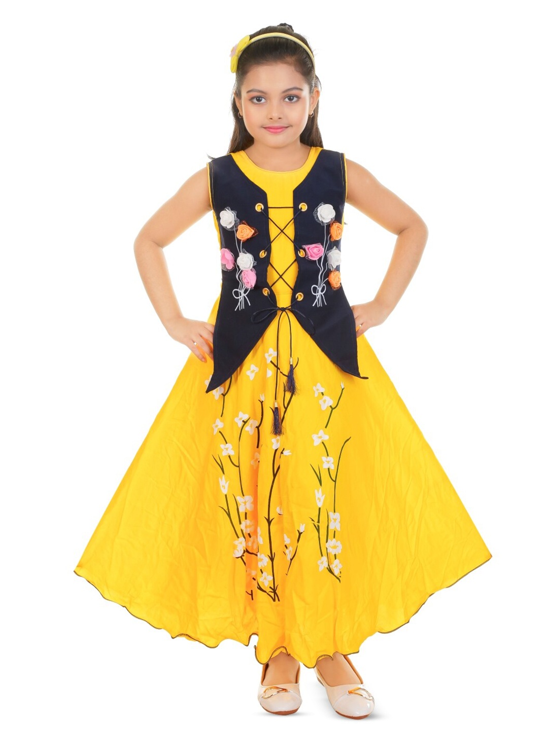 

BAESD Girls Floral Print Fit & Flare Maxi Dress, Yellow