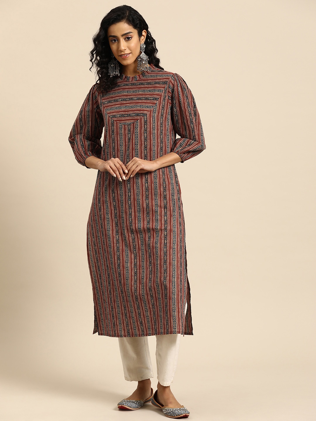 

anayna Women Striped Kurta, Rust