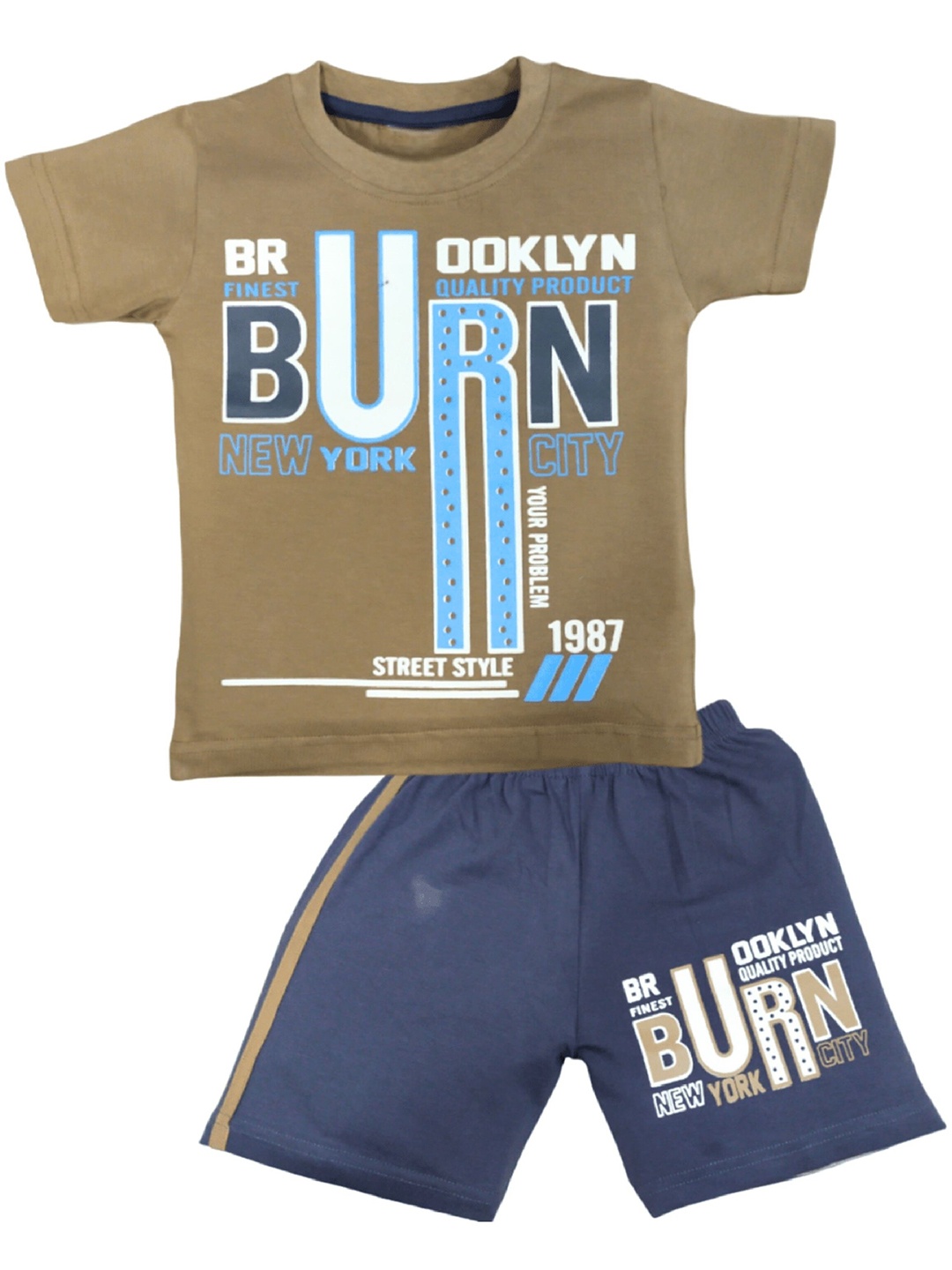 

BAESD Kids Printed Pure Cotton T-shirt With Shorts, Coffee brown