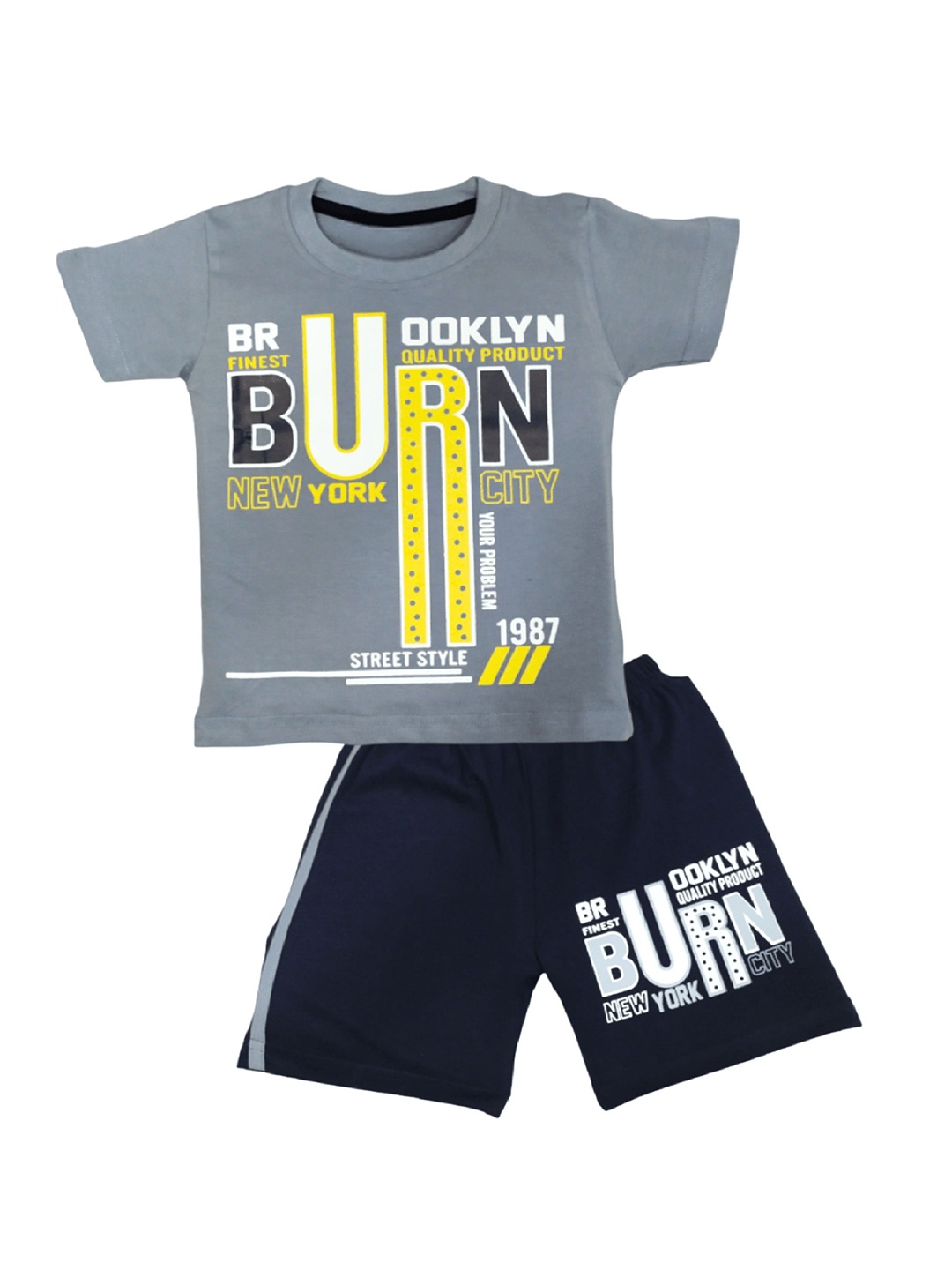 

BAESD Infant Kids Printed Pure Cotton T-shirt with Shorts, Grey