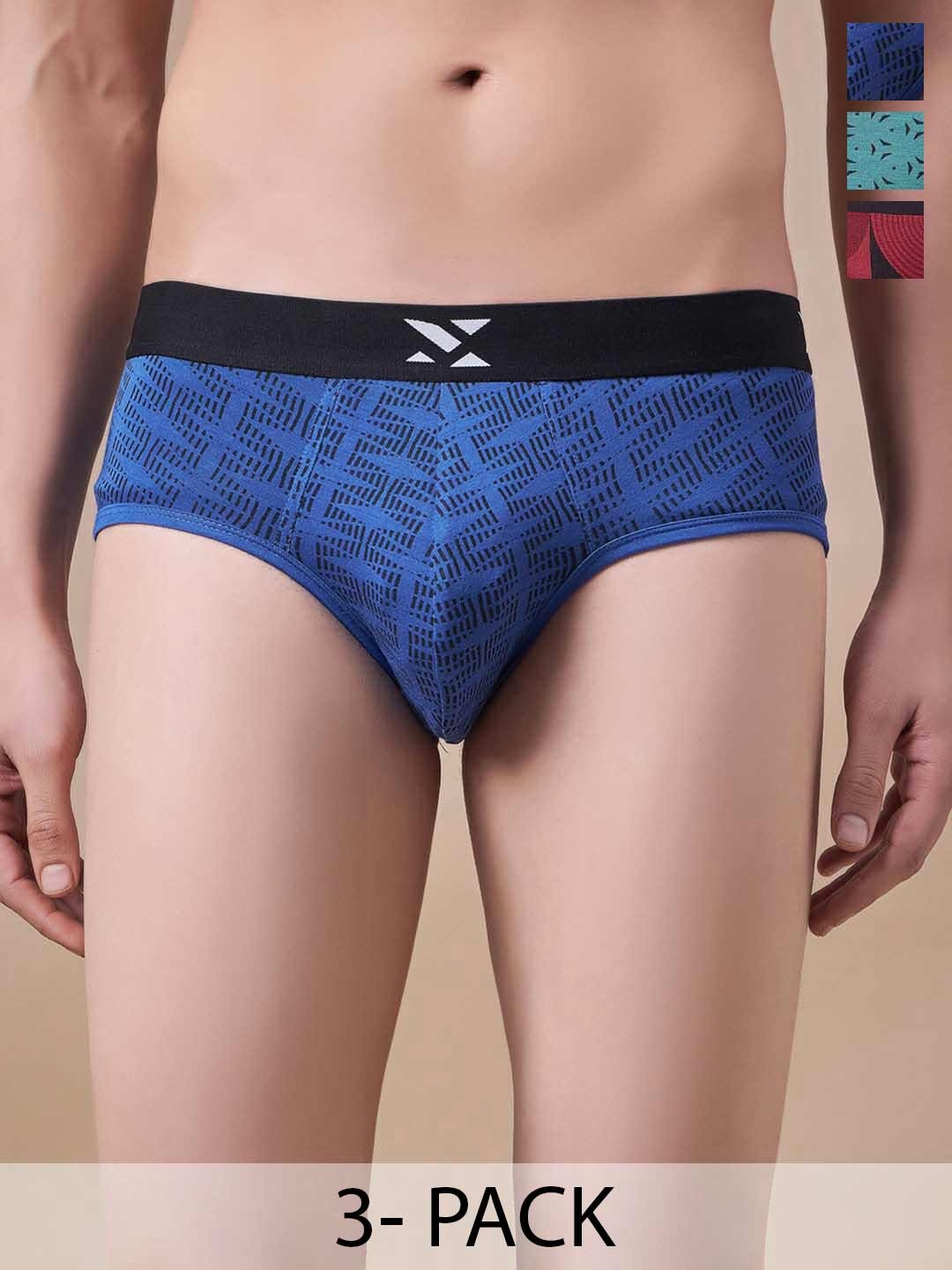 

Masch Sports Pack Of 3 Printed Anti Microbial Basic Briefs BRF-3-PRT-EI-BLU-ET-GRN-RED, Blue