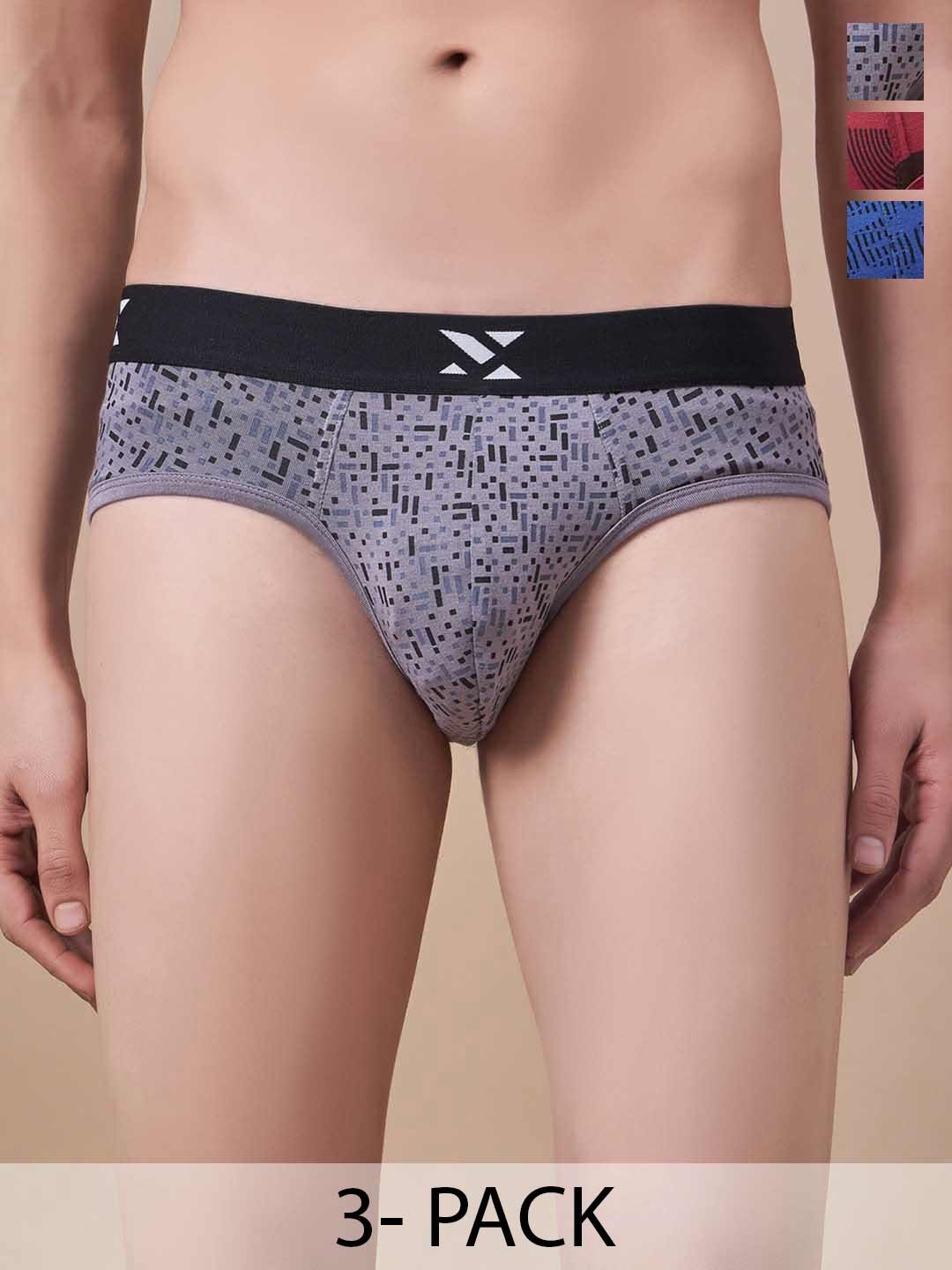 

Masch Sports Pack Of 3 Printed Basic Briefs BRF-3-PRT-EI-GRY-RED-ET-BLU, Grey