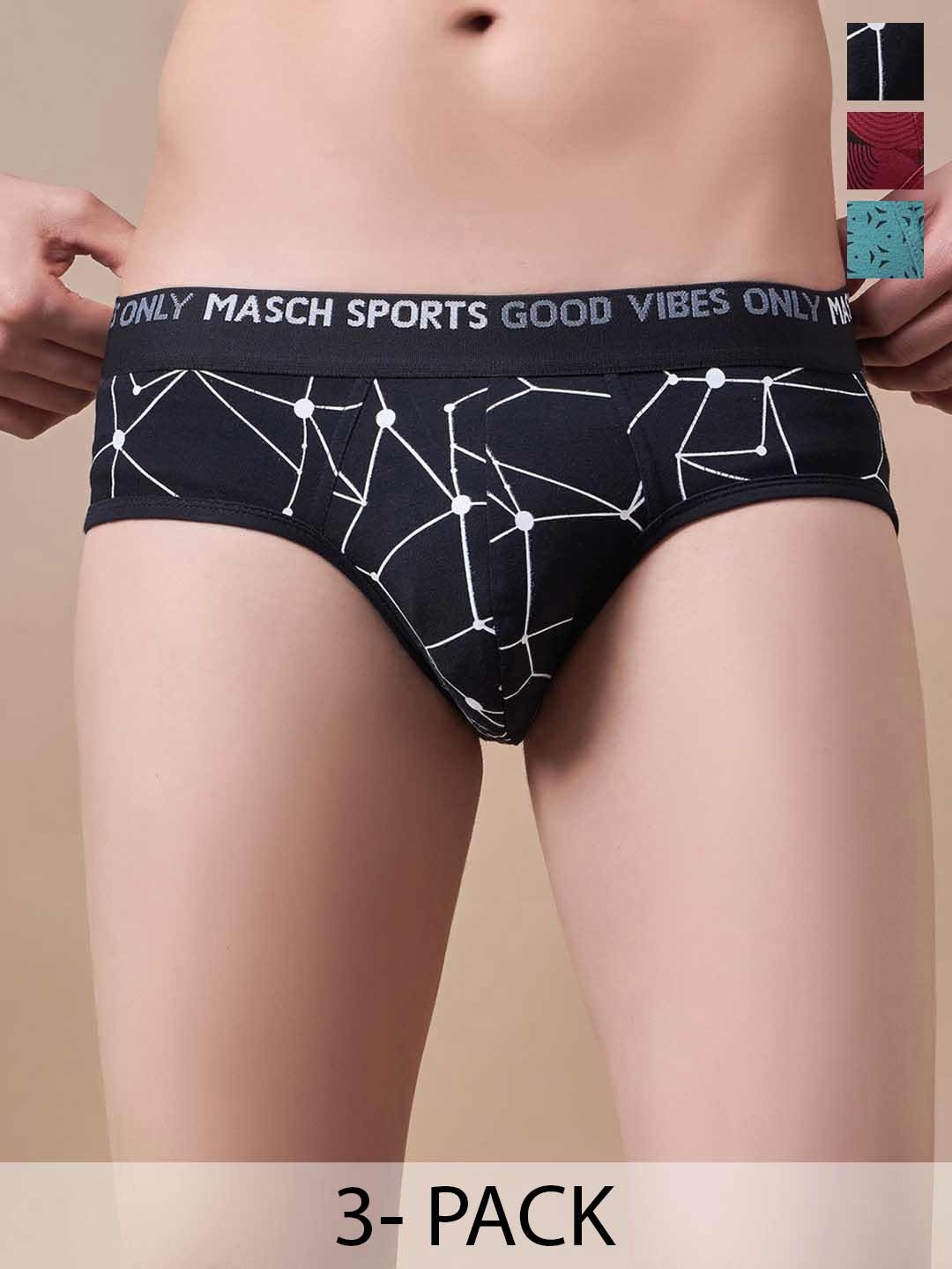 

Masch Sports Pack Of 3 Printed Antimicrobial Basic Briefs BRF-3-PRT-ET-BLK-RED-GRN, Black