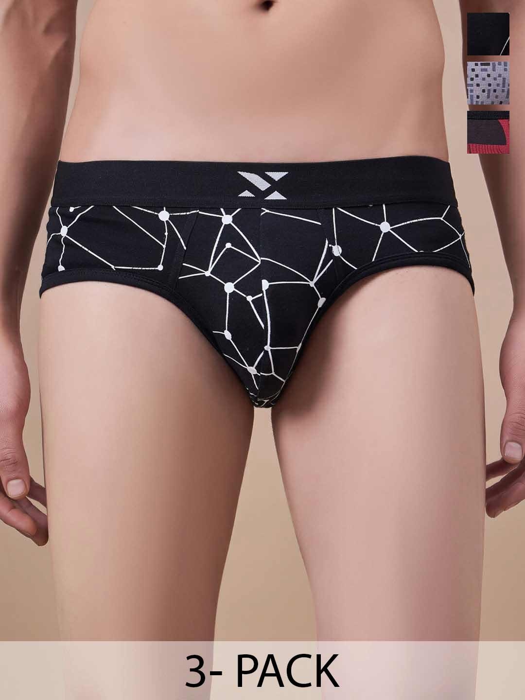 

Masch Sports Pack Of 3 Printed Anti Microbial Basic Briefs BRF-3-PRT-EI-BLK-GRY-ET-RED, Black
