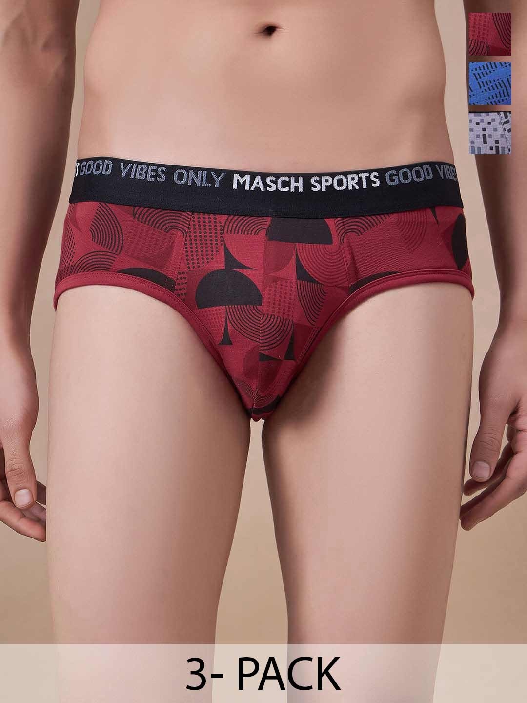 

Masch Sports Pack Of 3 Printed Antimicrobial Basic Briefs BRF-3-PRT-ET-RED-BLU-GRY