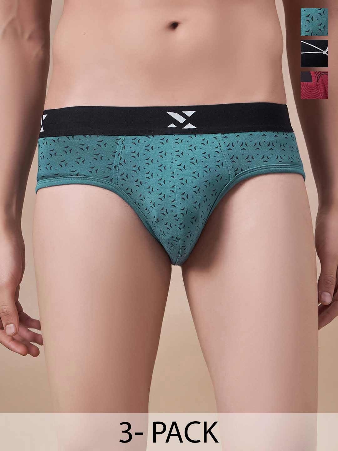 

Masch Sports Pack Of 3 Printed Antimicrobial Basic Briefs BRF-3-PRT-EI-GRN-ET-BLK-RED, Green