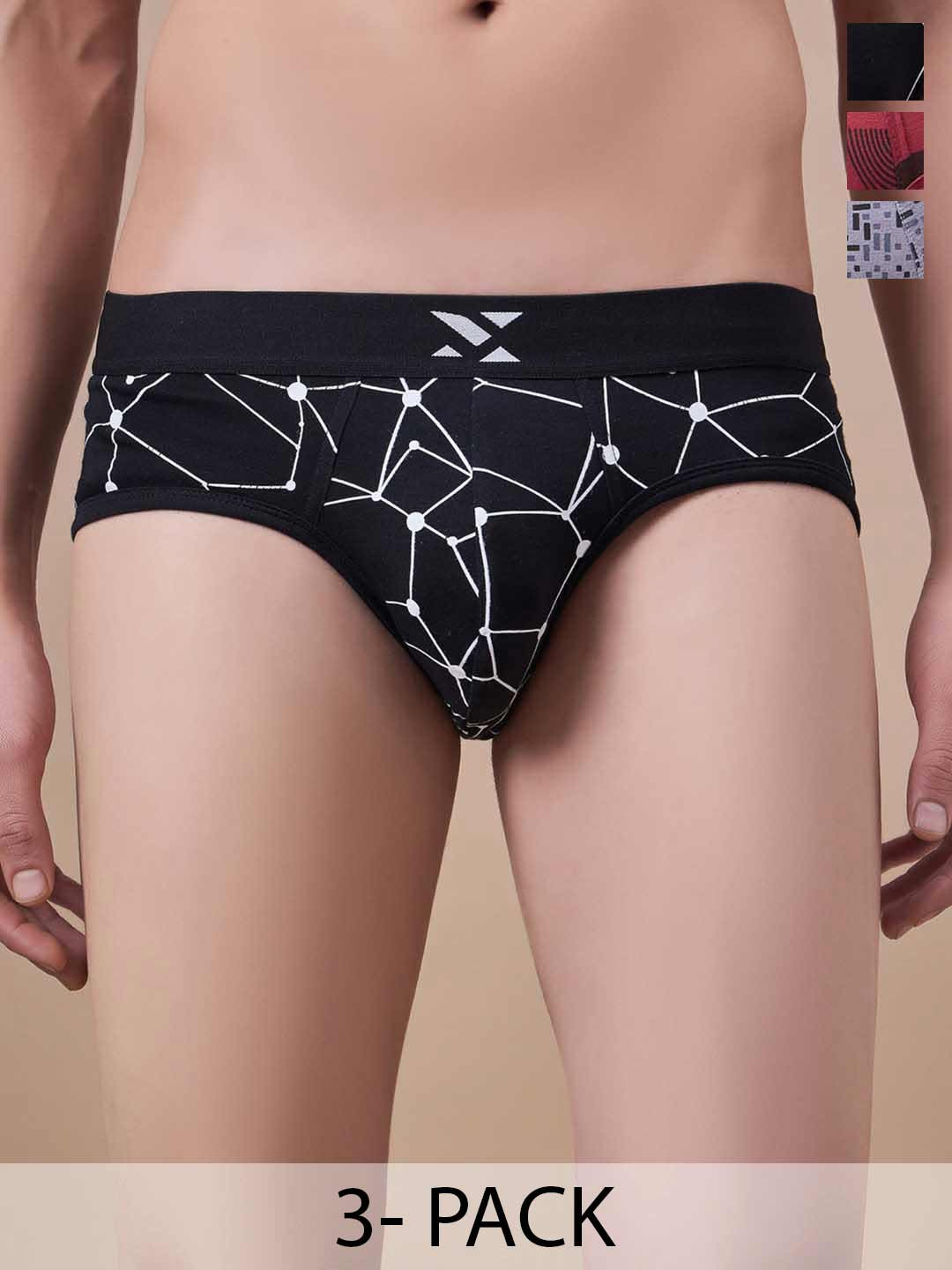 

Masch Sports Pack Of 3 Printed Antimicrobial Basic Briefs BRF-3-PRT-EI-BLK-RED-GRY, Black