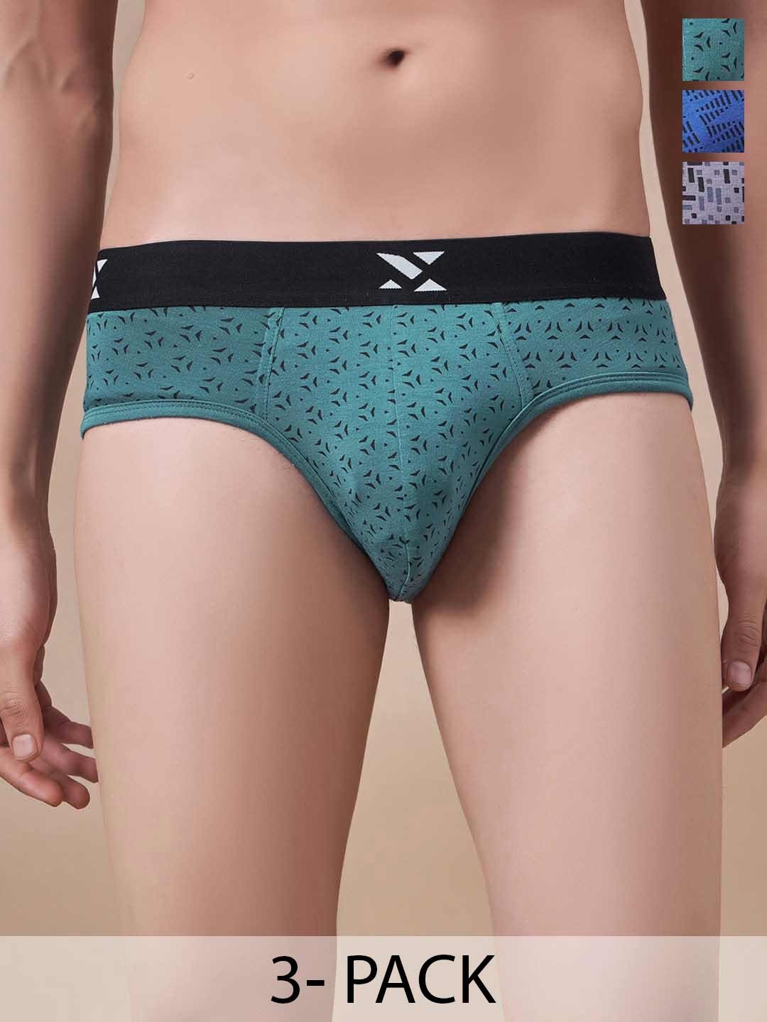 

Masch Sports Pack Of 3 Printed Antimicrobial Basic Briefs BRF-3-PRT-EI-GRN-BLU-ET-GRY, Green