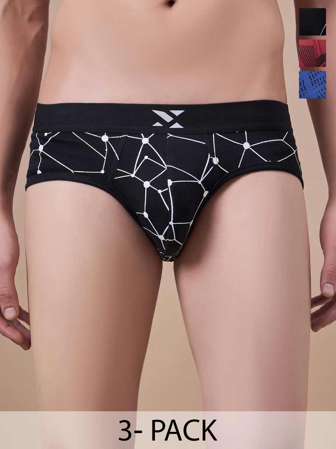 

Masch Sports Pack Of 3 Printed Antimicrobial Basic Briefs BRF-3-PRT-EI-BLK-RED-BLU, Black