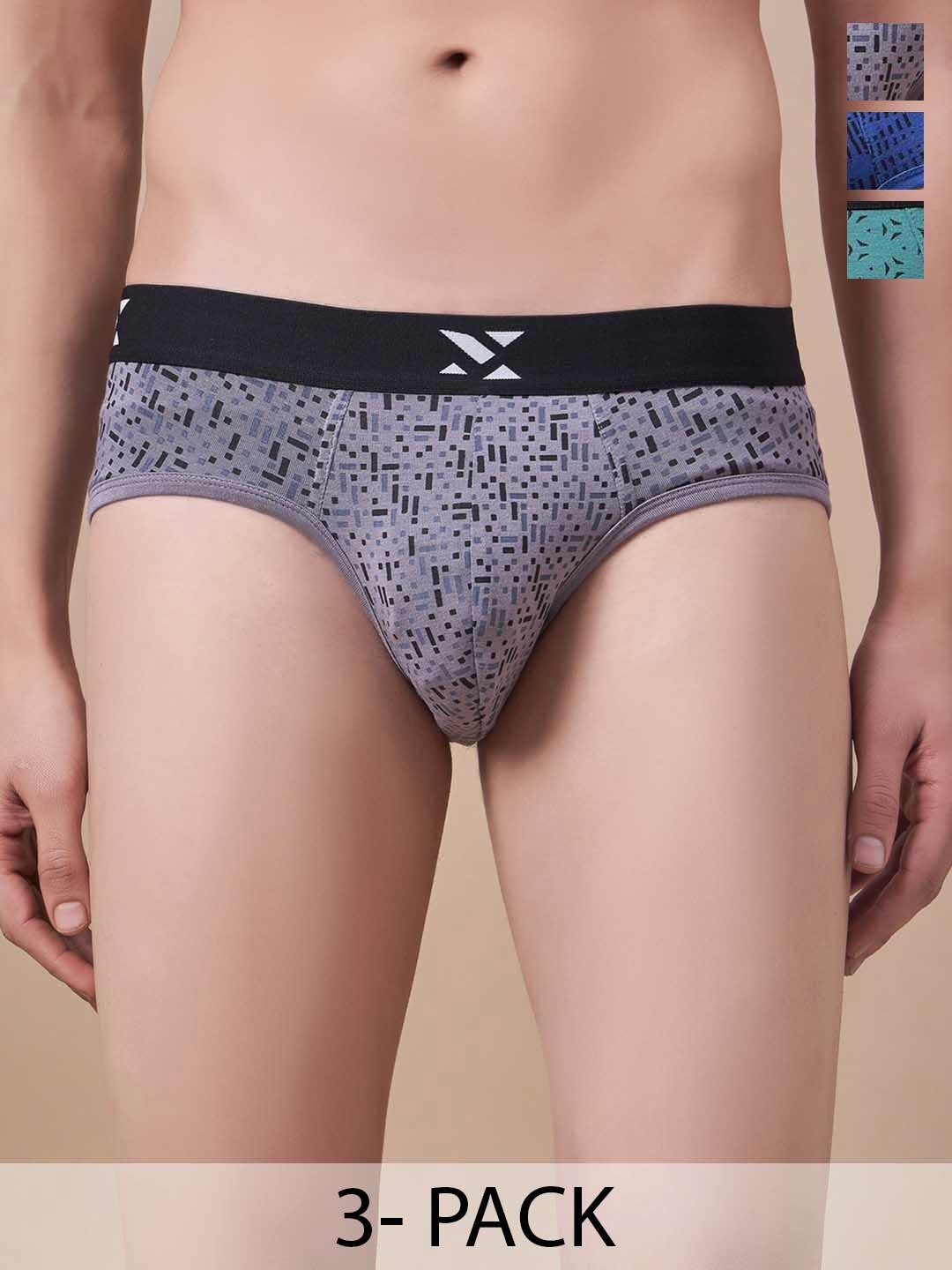 

Masch Sports Pack Of 3 Printed Antimicrobial Basic Briefs BRF-3-PRT-EI-GRY-BLU-ET-GRN, Grey