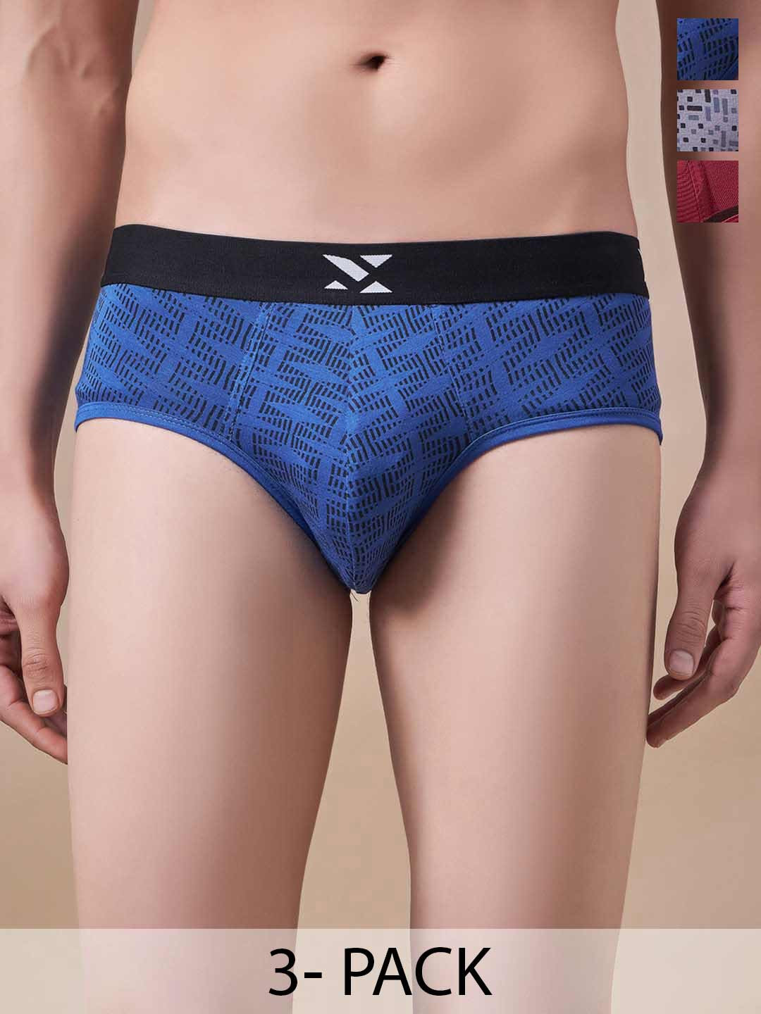 

Masch Sports Pack Of 3 Printed Antimicrobial Basic Briefs BRF-3-PRT-EI-BLU-ET-GRY-RED, Blue