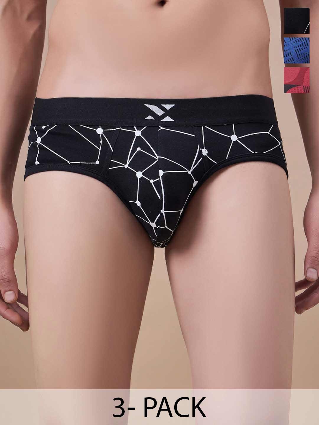 

Masch Sports Pack Of 3 Printed Antimicrobial Basic Briefs BRF-3-PRT-EI-BLK-RED-ET-BLU, Black