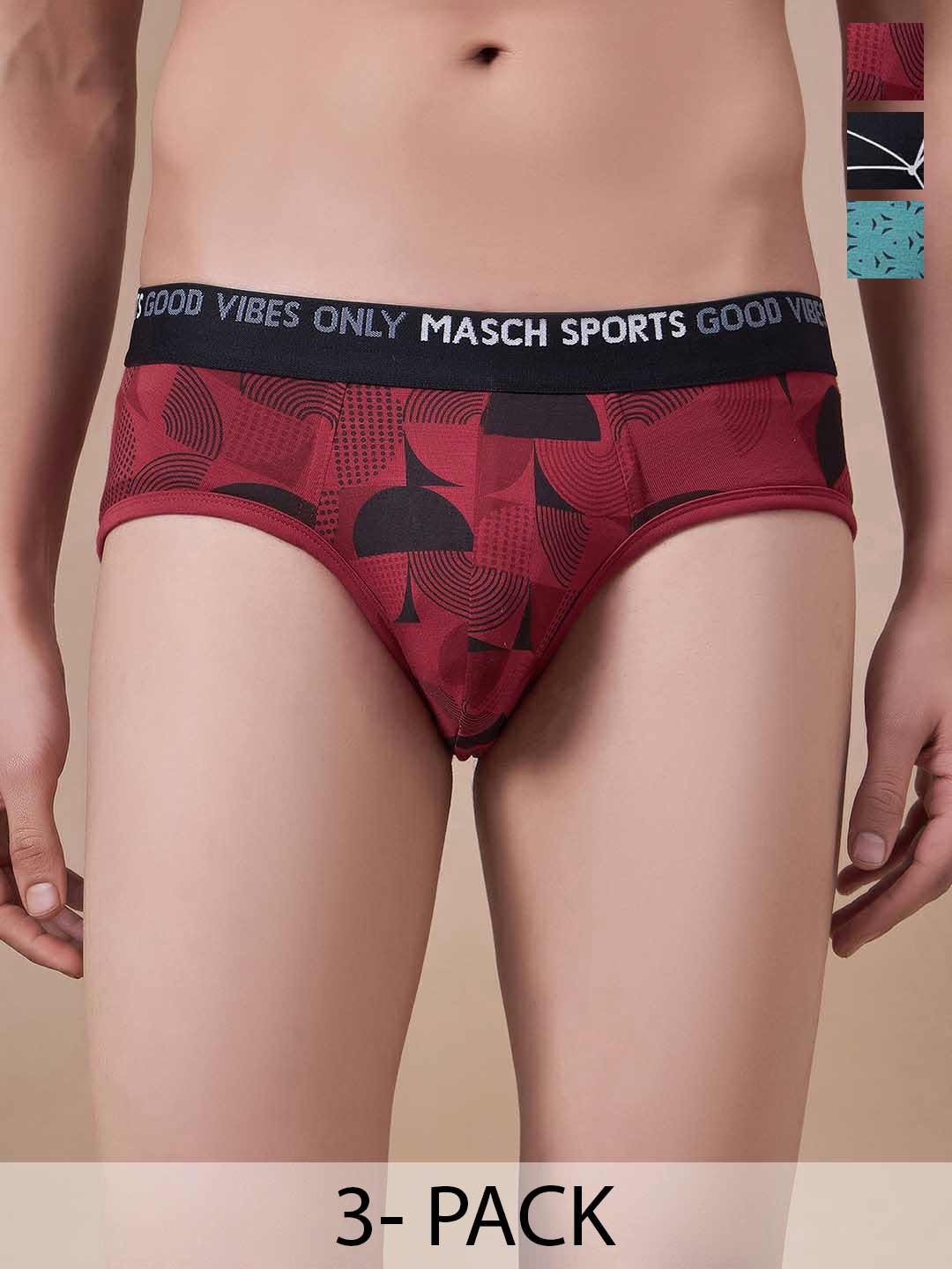 

Masch Sports Pack Of 3 Printed Antimicrobial Basic Briefs BRF-3-PRT-EI-BLK-ET-RED-GRN, Black