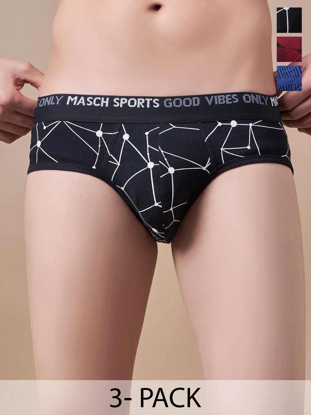 

Masch Sports Pack Of 3 Printed Antimicrobial Basic Briefs BRF-3-PRT-ET-BLK-RED-BLU, Black