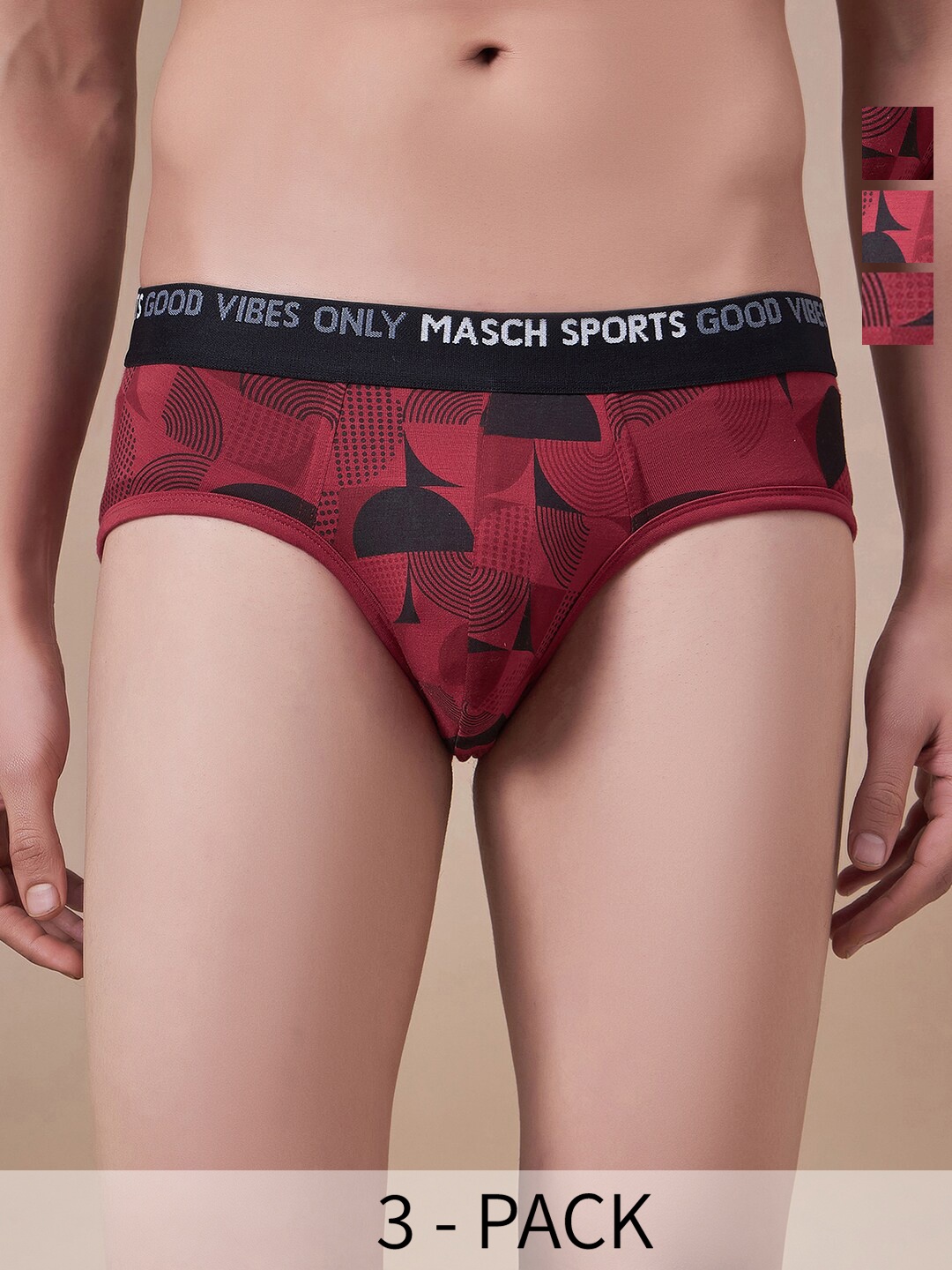 

Masch Sports Pack Of 3 Printed Antimicrobial Basic Briefs BRF-3-PRT-ET-RED-RED-RED