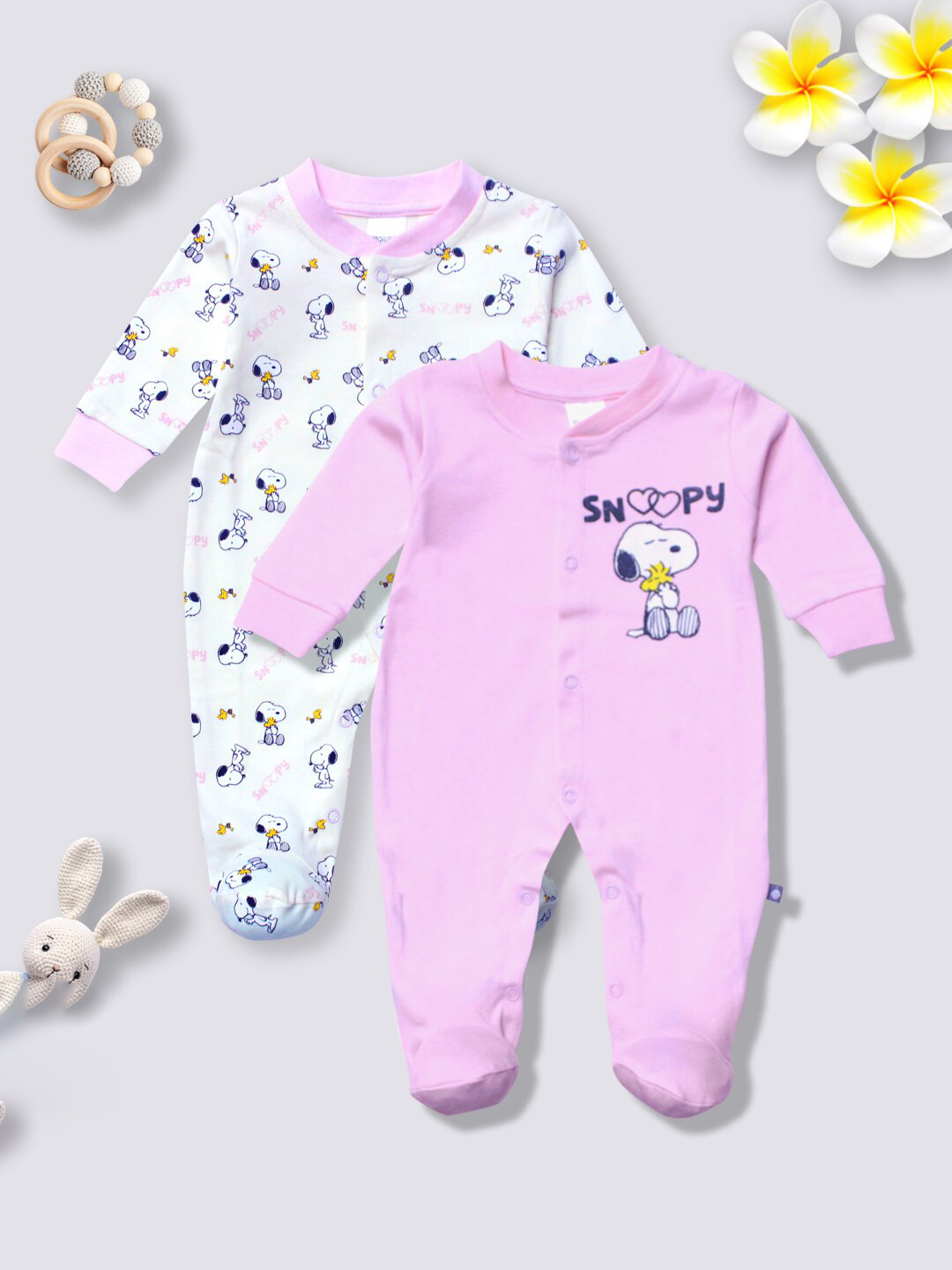 

Moms Love Infant Girls Pack of 2 Assorted Cotton Sleepsuits