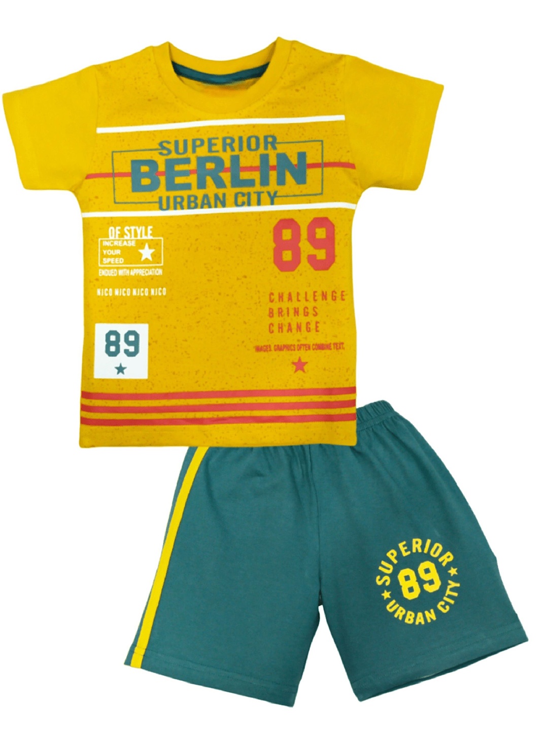 

BAESD Kids Typography Printed Pure Cotton T-shirt With Shorts, Mustard