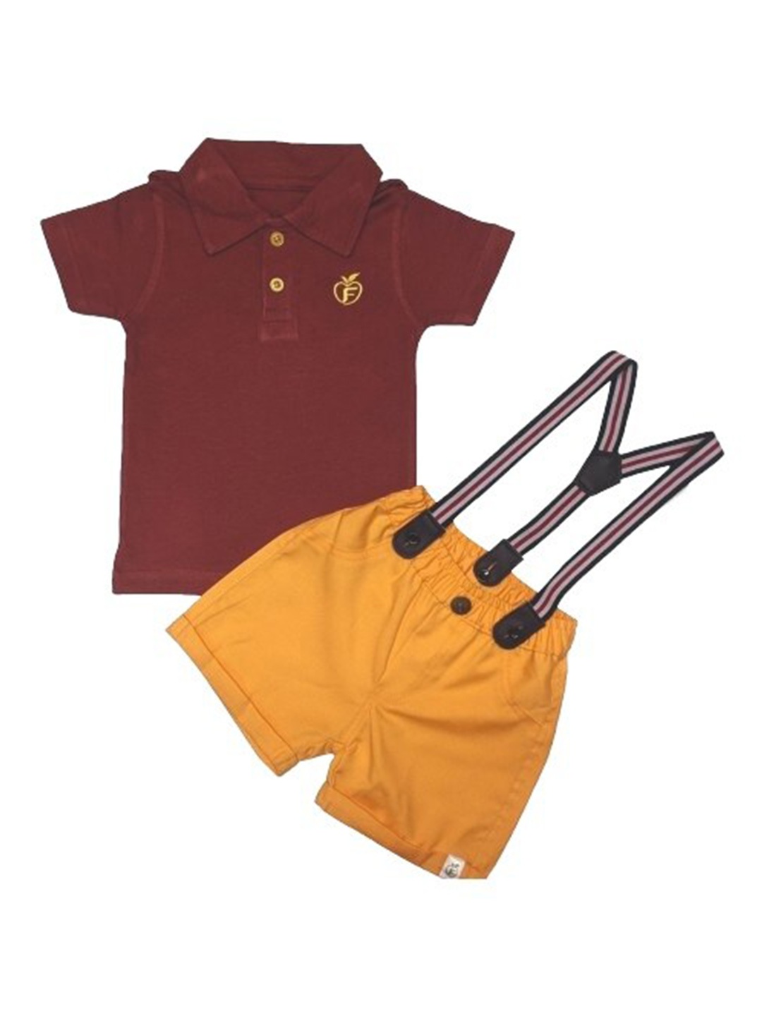 

BAESD Boys Band Collar Pure Cotton T-shirt with Shorts, Brown