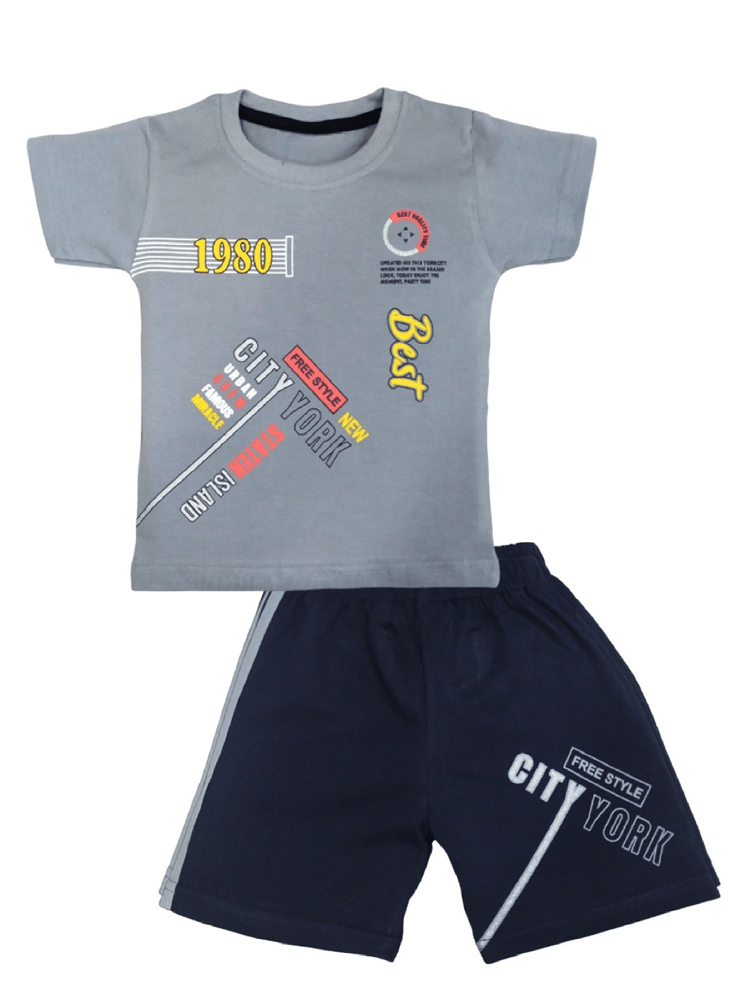 

BAESD Kids Printed Pure Cotton T-shirt with Shorts, Grey
