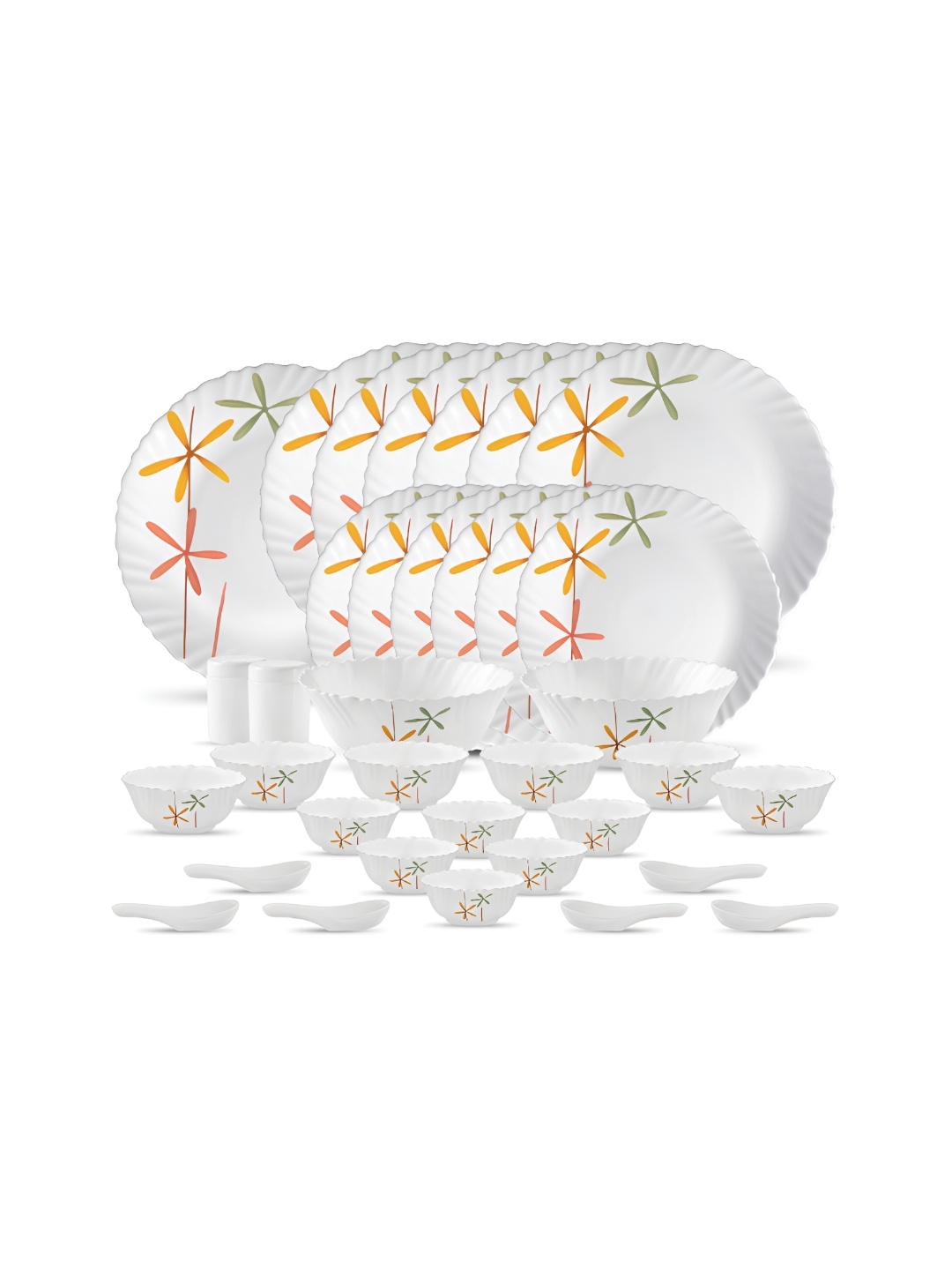

Laopala White 35 Pieces Printed Opalware Glossy Dinner Set