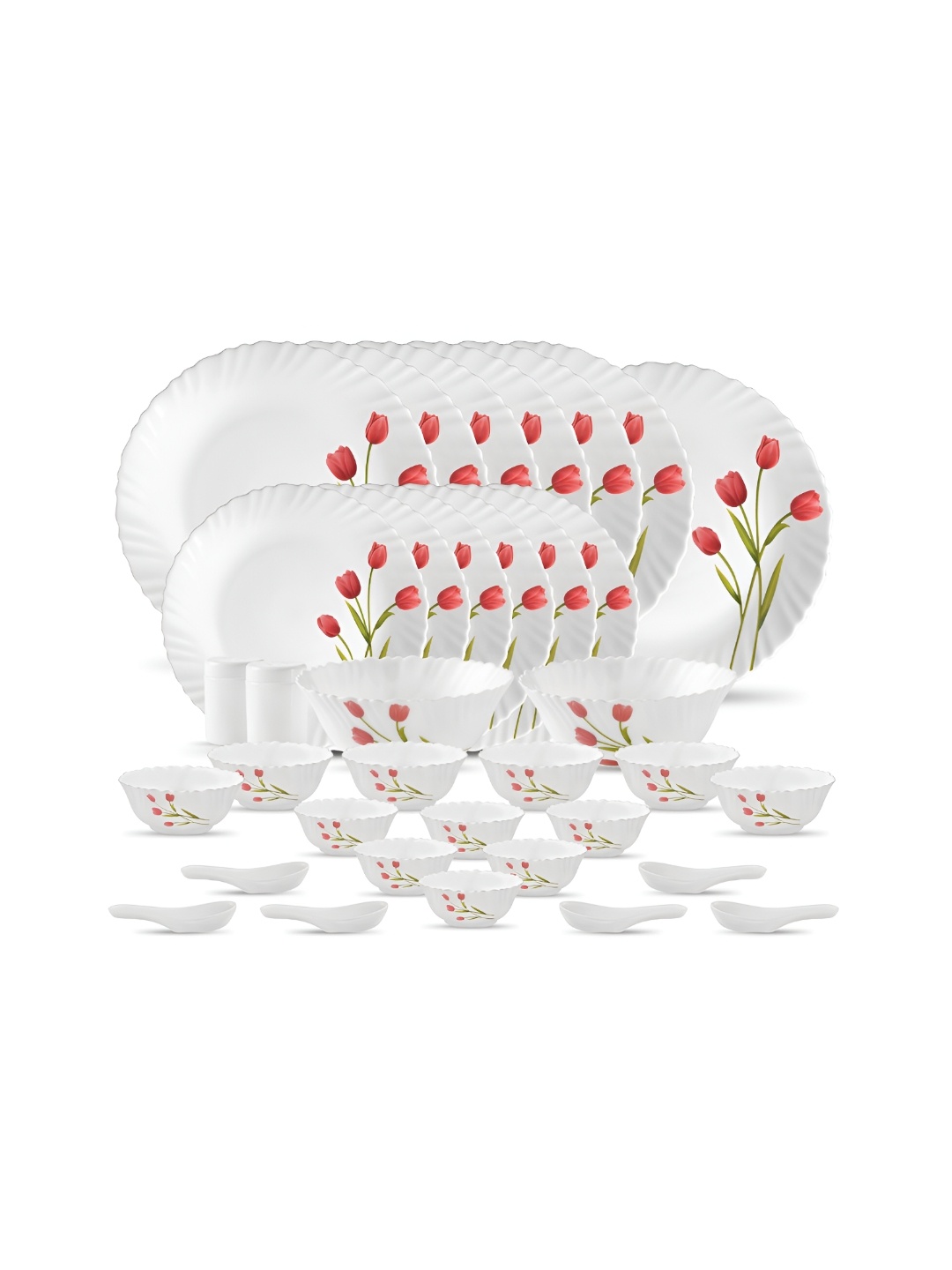 

Laopala White 35 Pieces Printed Opalware Glossy Dinner Set