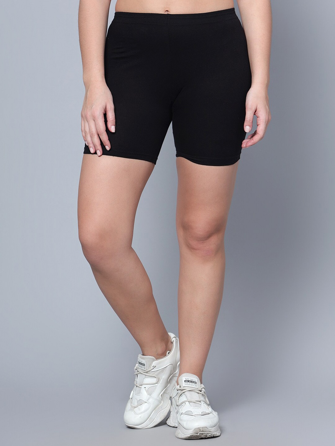 

Aimly Women Skinny Fit Stretchable Cotton Cycling Sports Shorts, Black