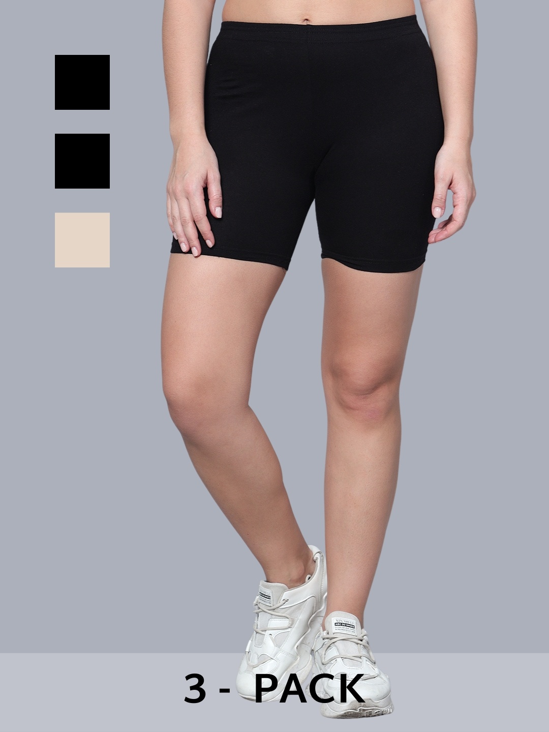 

Aimly Women Pack Of 3 Skinny Fit Stretchable Cotton Cycling Sports Shorts, Black