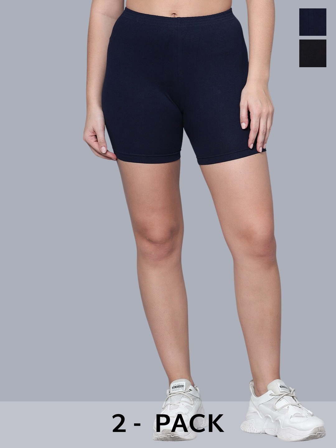 Aimly Women Pack Of 2 Skinny Fit Mid-Rise Cotton Cycling Sports Shorts, Blue
