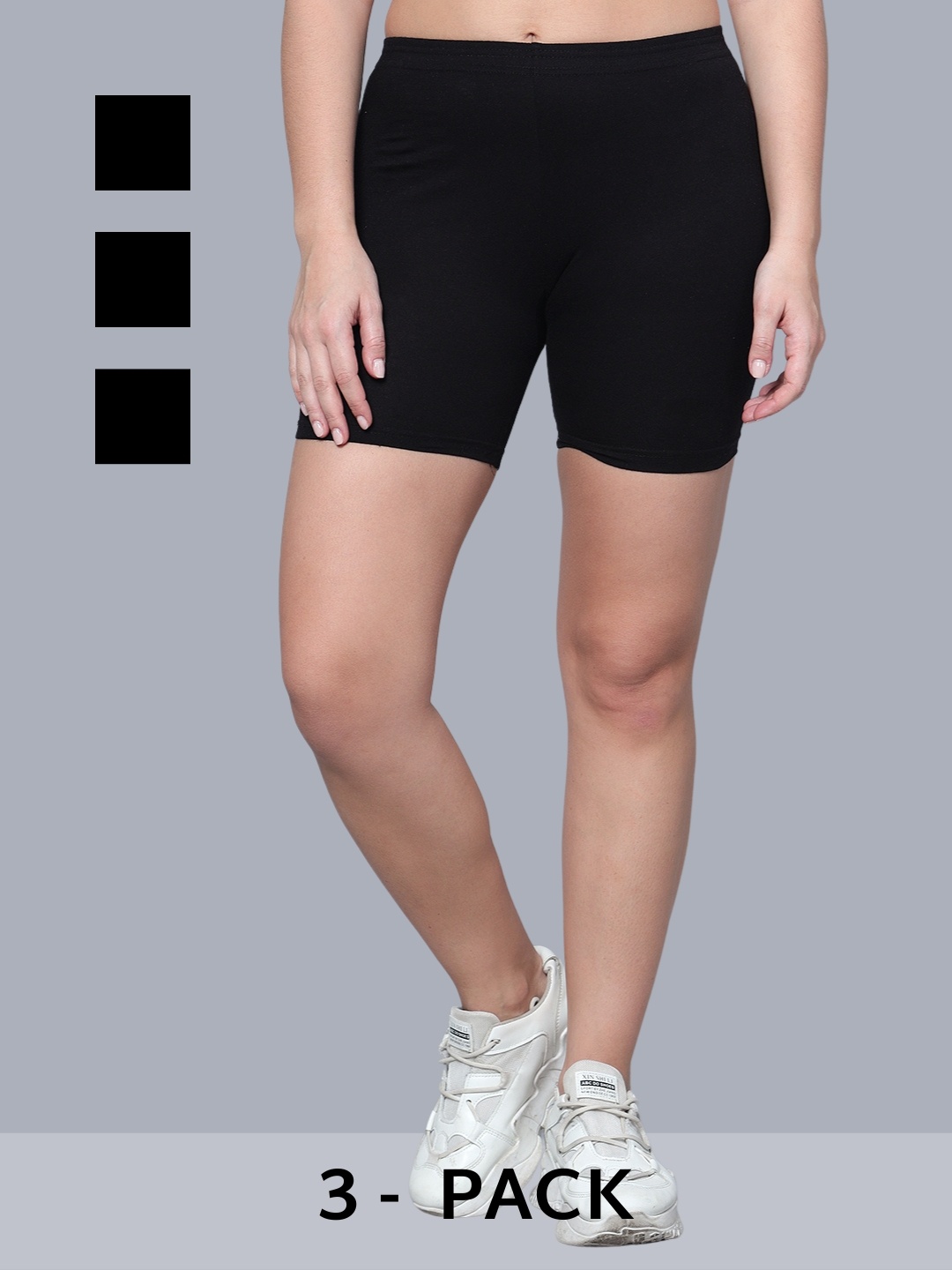 

Aimly Women Pack Of 3 Skinny Fit Stretchable Cotton Cycling Sports Shorts, Black