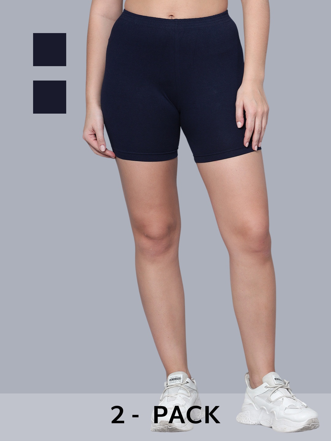 

Aimly Women Pack Of 2 Skinny Fit Mid-Rise Cotton Cycling Sports Shorts, Blue