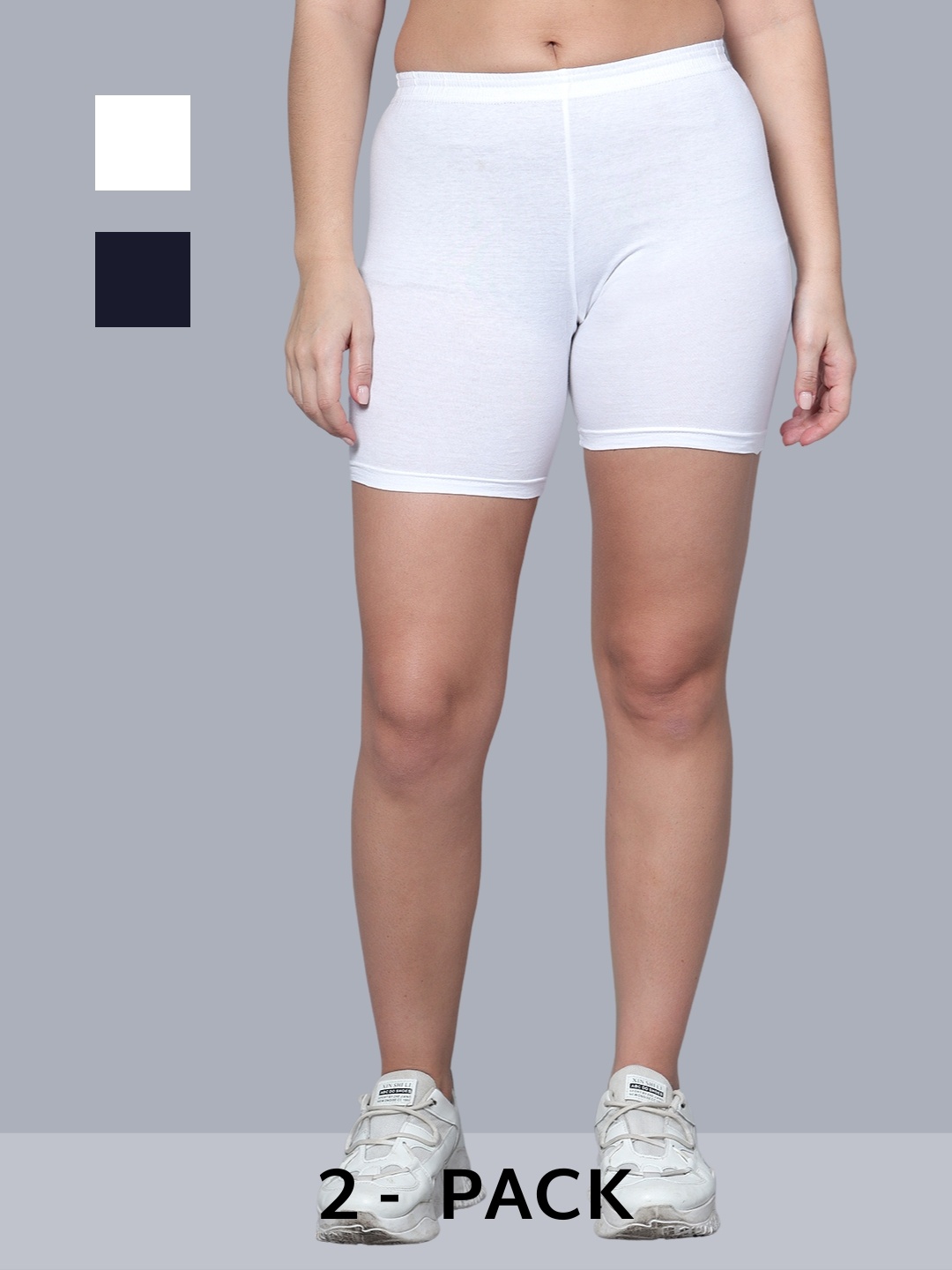 

Aimly Women Pack Of 2 Skinny Fit Mid-Rise Cotton Cycling Sports Shorts, White