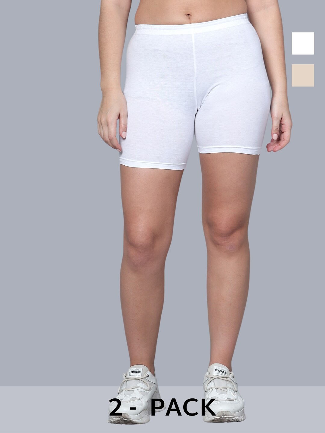 

Aimly Women Pack Of 2 Skinny Fit Stretchable Cotton Cycling Sports Shorts, White