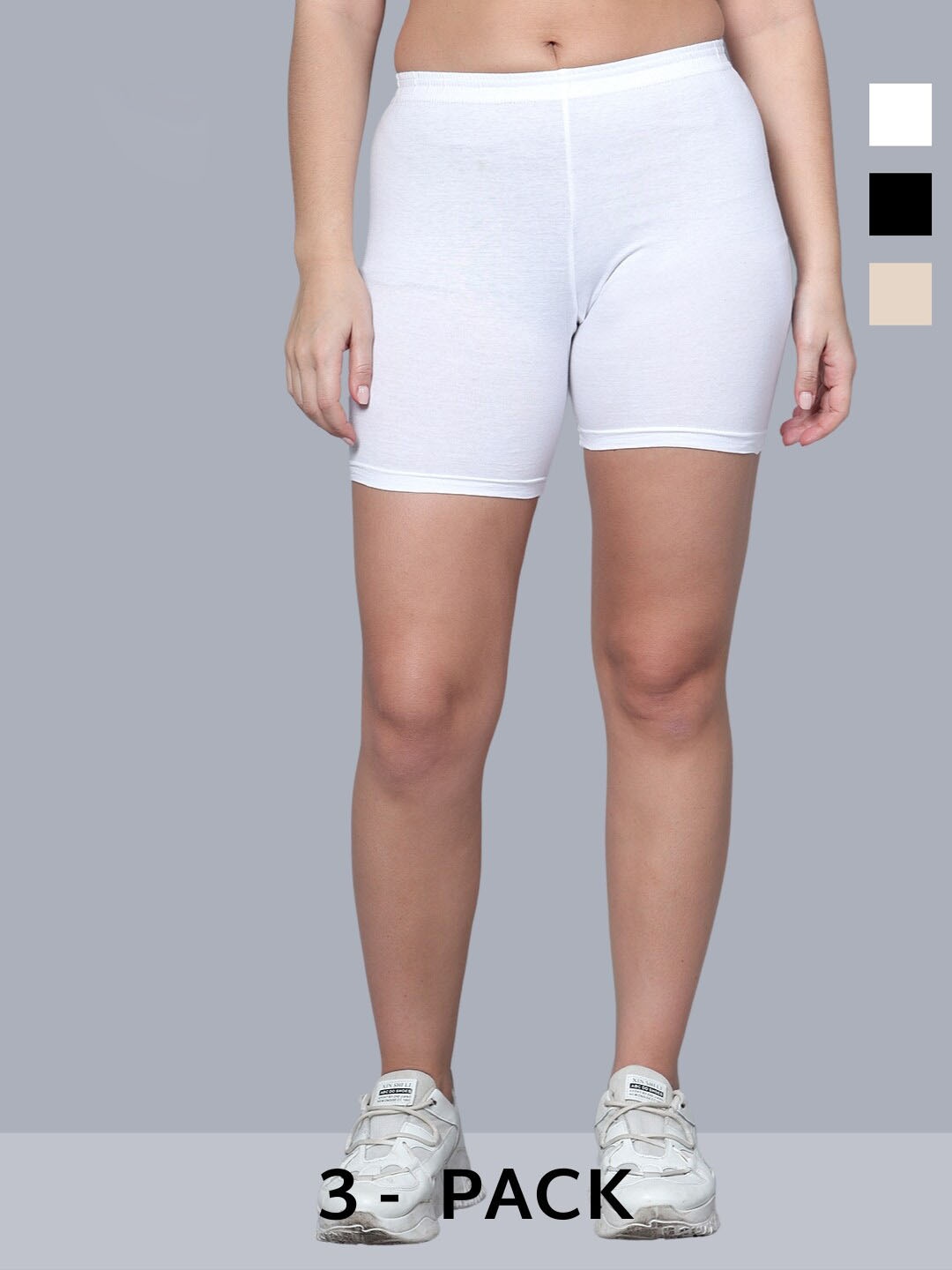 

Aimly Women Pack Of 3 Skinny Fit Mid-Rise Cotton Cycling Sports Shorts, Beige