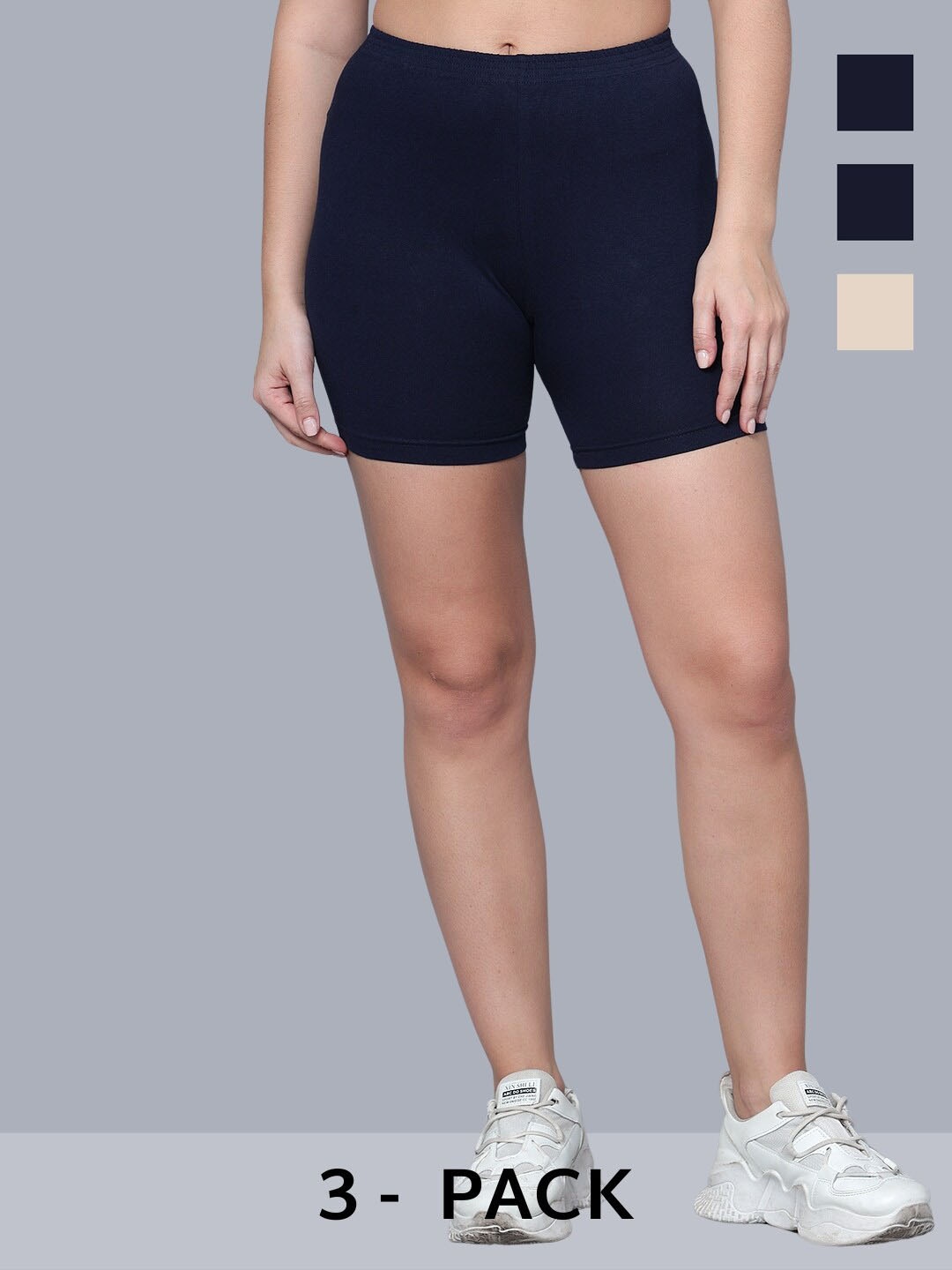 

Aimly Women Pack Of 3 Skinny Fit Mid-Rise Cotton Cycling Sports Shorts, Blue