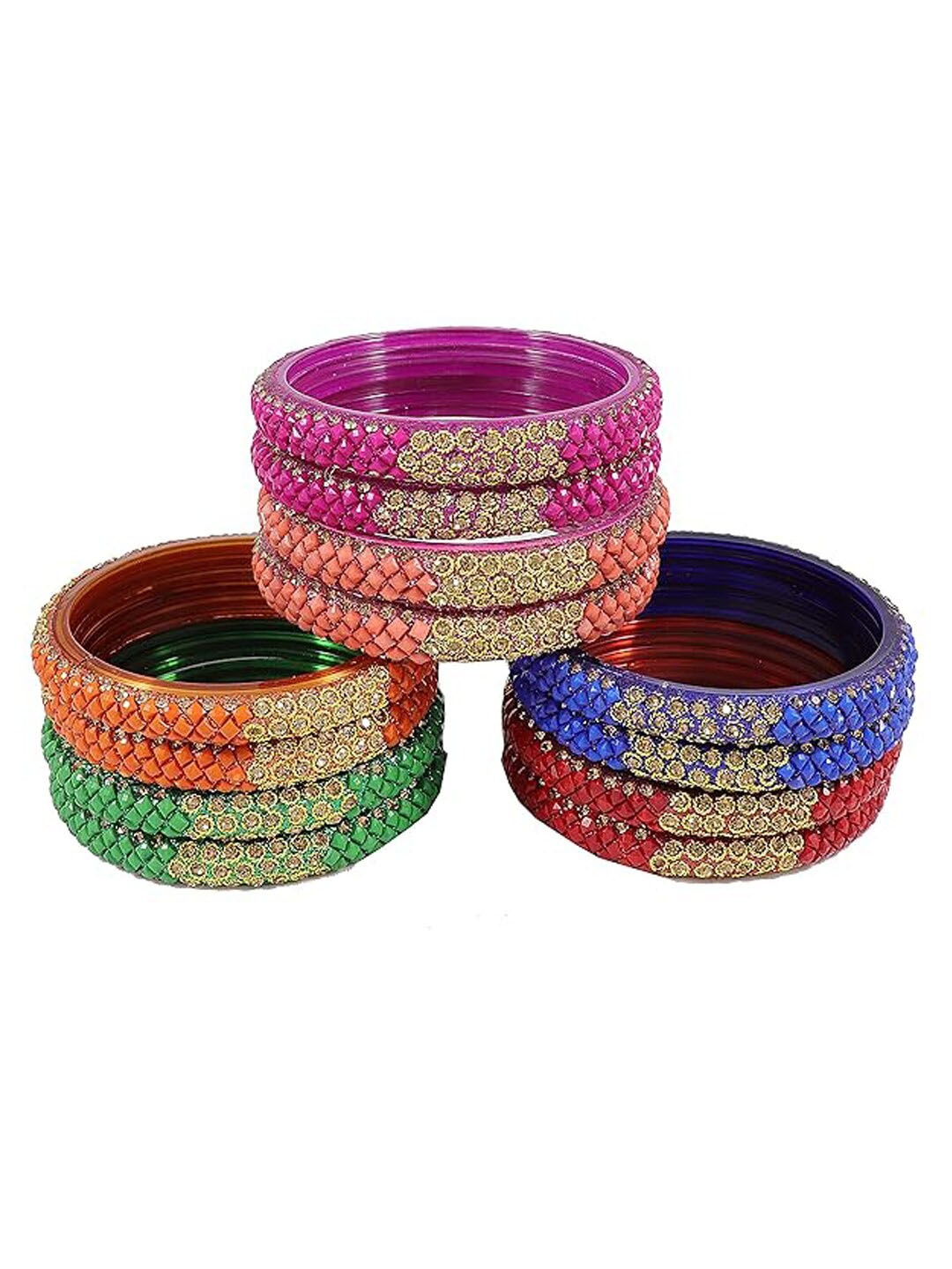 

NMII Set of 12 Zircon Gemstone-studded Glass Bangles, Blue