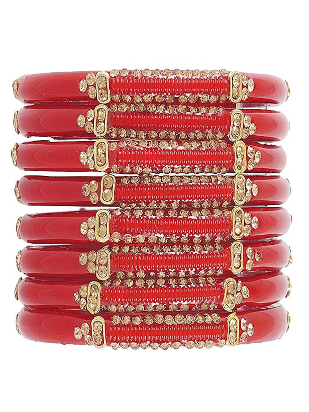 

NMII Set of 8 Zircon Crystals Gemstone-Studded Glass Bangles, Red