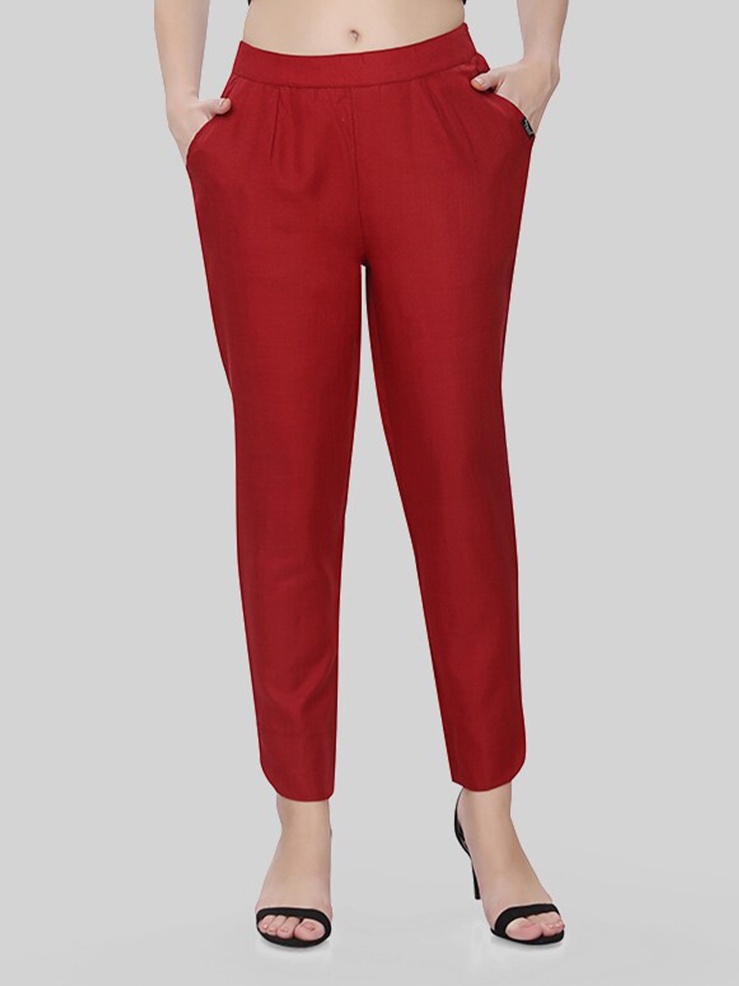 

TITTLI Women Comfort Straight Fit Trousers, Maroon