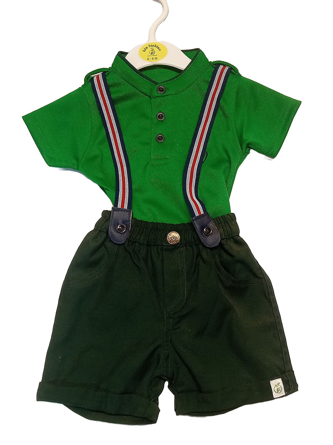 

BAESD Girls Band Collar Pure Cotton T-shirt with Shorts, Green