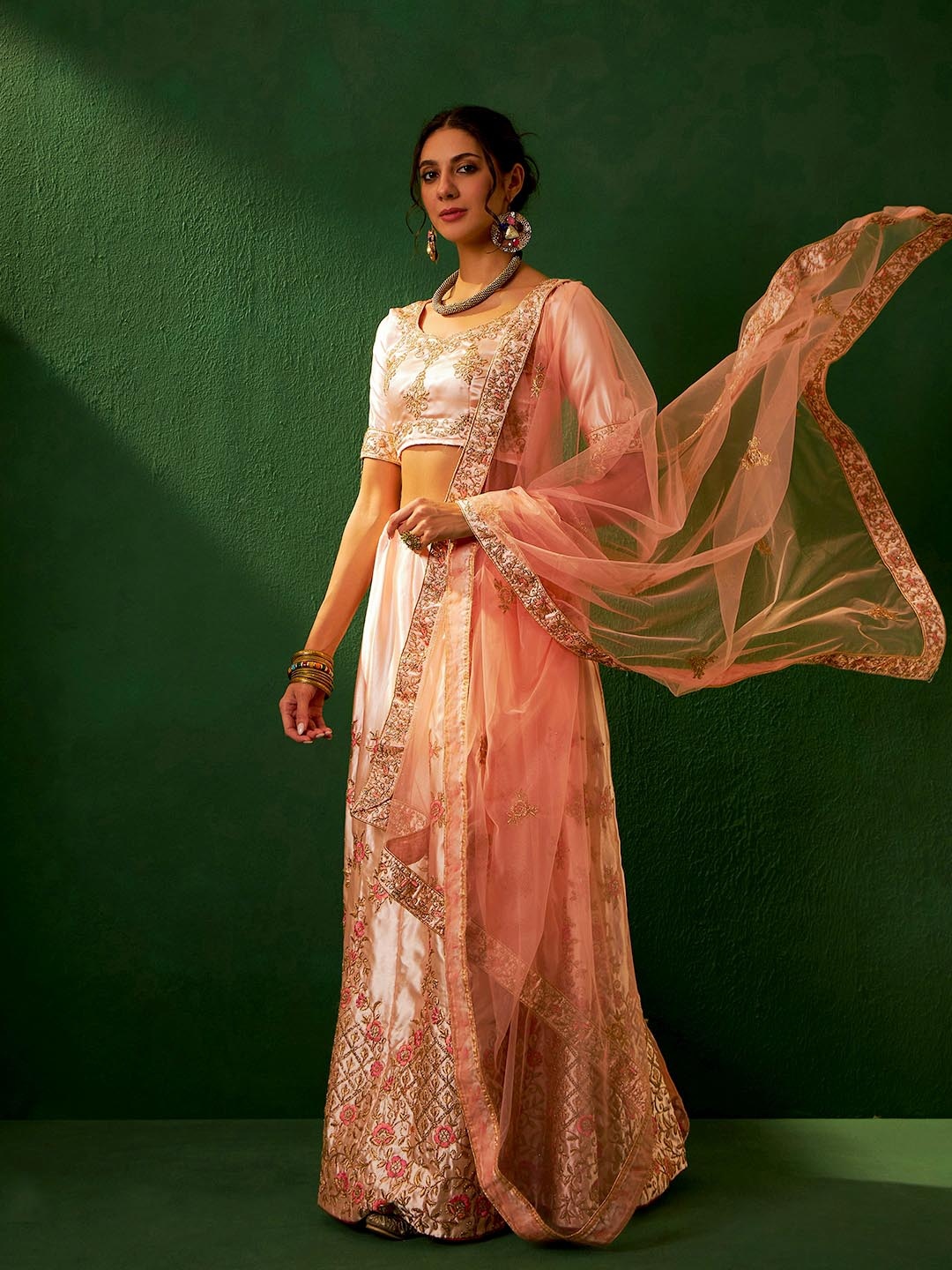 

Sangria Embroidered Unstitched Lehenga Choli, Pink