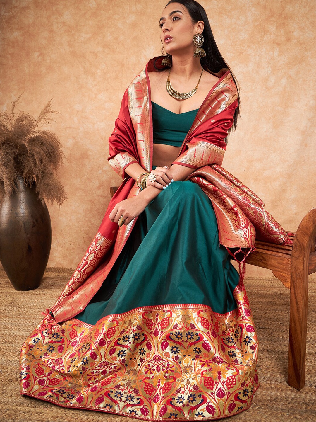 

Sangria Woven Design Unstitched Lehenga Choli, Green