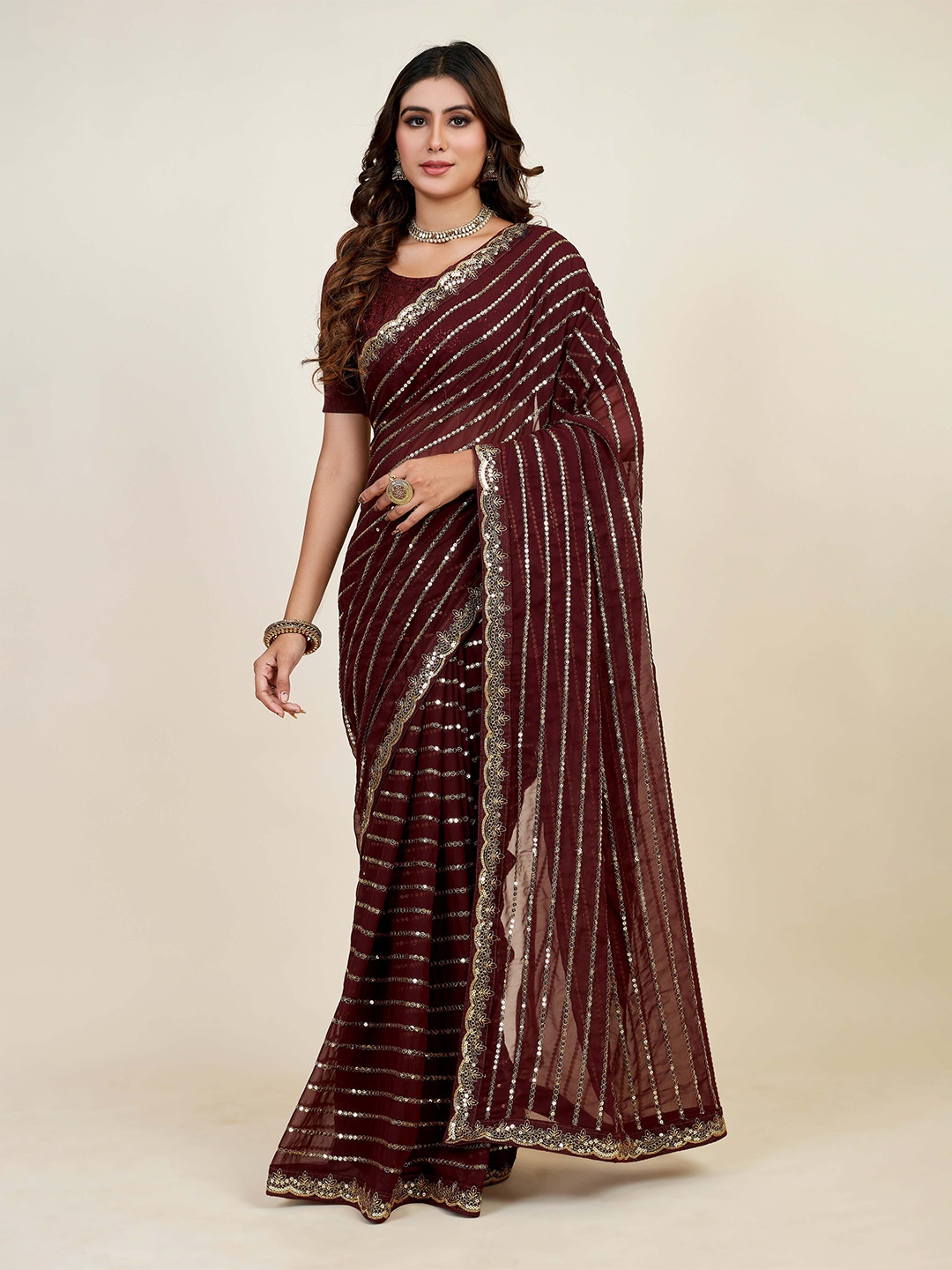 

Mitera Brown Embellished Sequinned Saree
